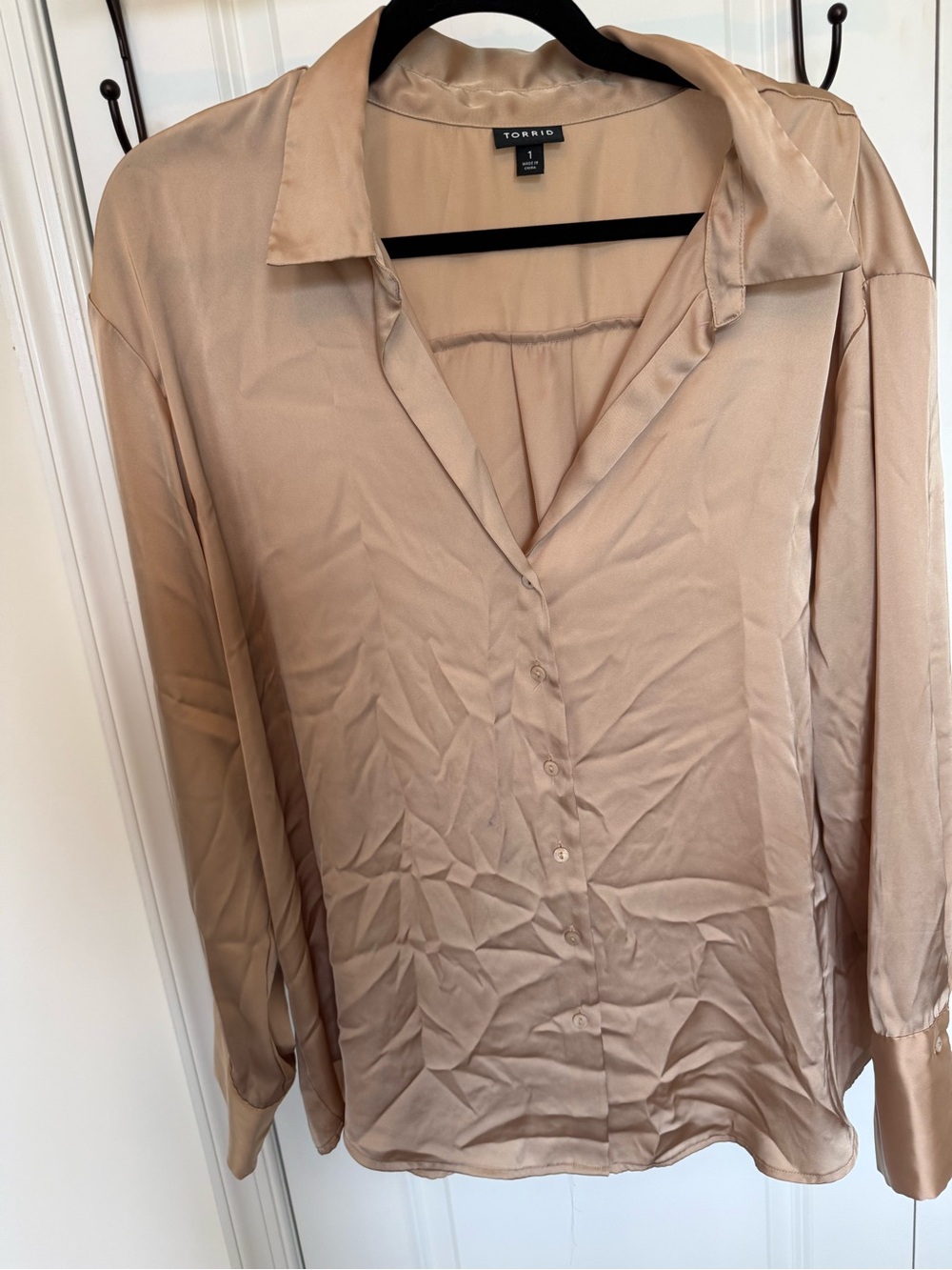 torrid taupe satin button-down blouse